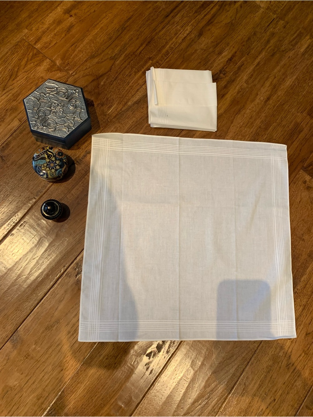 Two Vintage Classic White Hemstitch Cloth Hankies plus 3 Other Items
